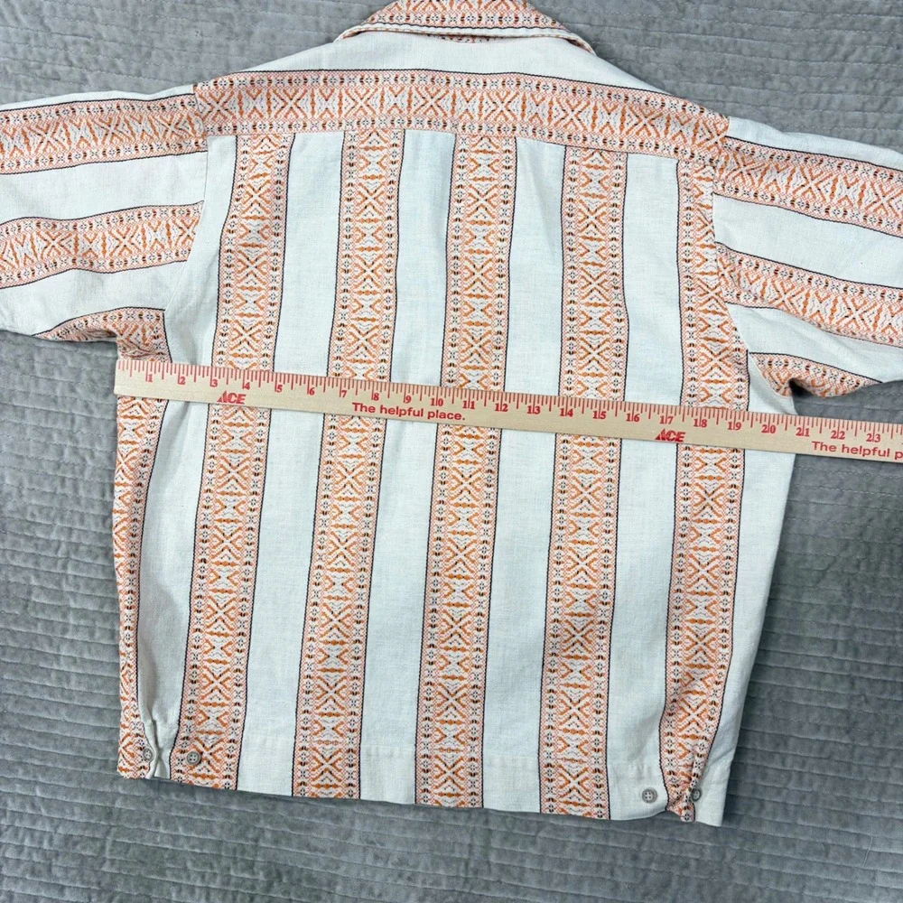 Vintage Career Club Shirt Jac Mens Medium Orange Embroidered Stripe 70s USA